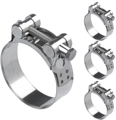 ilauke 304 Stainless Steel T-Bolt Hose Clamps 48-51mm 4 Pcs | 22mm bandwidth. Heavy-duty T-bolt for high-pressure sealing. Ideal for exhaust & fuel pipes.