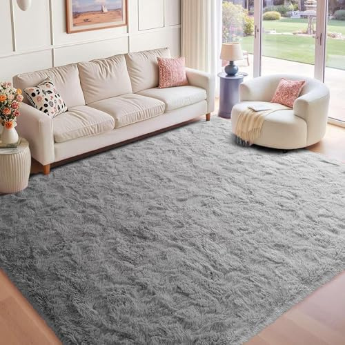 ZXIAOHUI Hochflor Teppich 180 x 200 cm Rechteckig, Langflor, Felloptik, Moderne Deko, Waschbarer Teppich Wohnzimmer Hochflorteppich für Fußbodenheizung Geeignet, Grau