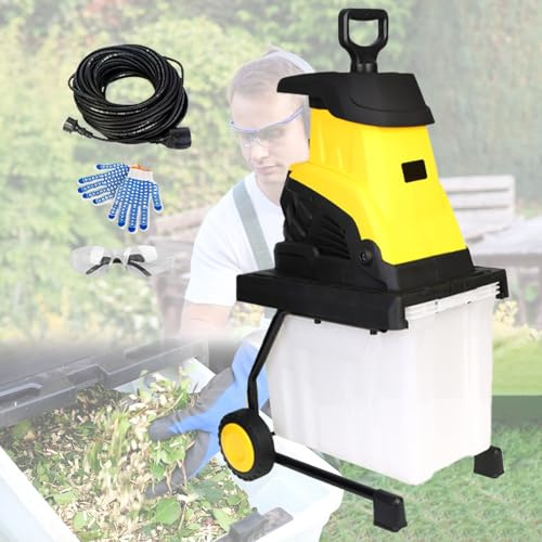2500 W Jardín Eléctrico Redder & Wood Chipper - Chopper De Rama De Servicio Pesado Con Caja De Recolección De 45l, Trituradora De Rama De Hoja Eléctrica, Para Patio Trasero, Granja Y J 60m power cord