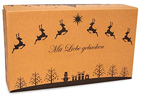 Bäckerei Spiegelhauer Stollenkarton für 1 kg Stollen, 5 Stück | Geschenkkarton Weihnachten, Aufschrift 'Mit Liebe gebacken', leer