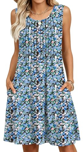 MOLERANI Women's Summer Midi Dress with Pockets Blue Flower L