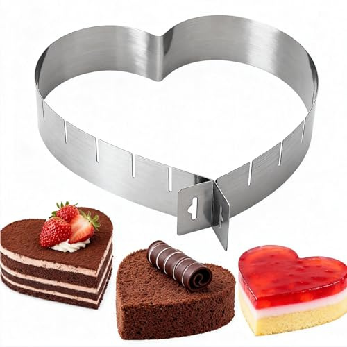 inkihuit justerbar hjärtbakform dessertringar, hjärta tårtring kakform av rostfritt stål, tårtformar bakform för hjärt-mousse, ostkaka och gelé, hållbar och lätt att rengöra, 1 st