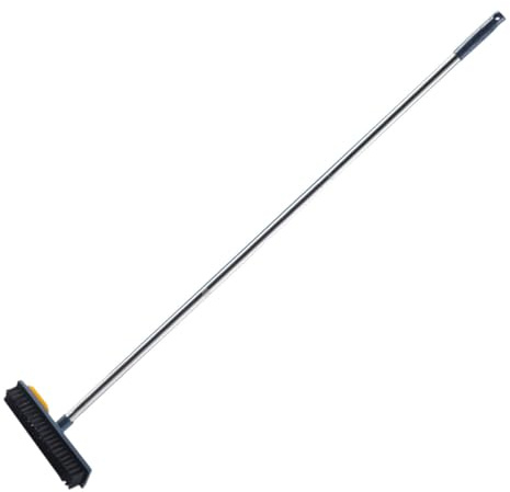 OFFIGAM Cepillo de Limpieza para Suelos Telescópico de 108 Cm, Doble Función Cepillo y Rasqueta, Depurador de Ducha y Limpiador de Lechada, Color Amarillo, para Madera, Azulejos y Suelos