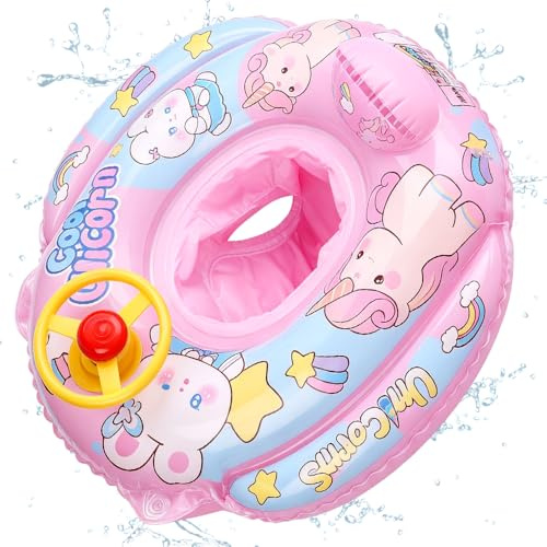 Unicorno Anello di Nuoto Neonato, Giocattoli Galleggianti per bambini, Galleggiante Gonfiabile con Sedile e Volante, Unicorno Giocattoli Galleggianti, Salvagente Gonfiabile per Bebè 6 Mesi a 36 Mesi-A