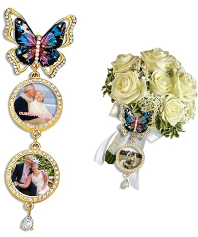 Personalisiertes Hochzeitsstrauß Fotoanhänger Individuelle Hochzeitsbrosche Geschenk für Braut Bräutigam Freunde Hochzeiten Abschlussfeiern