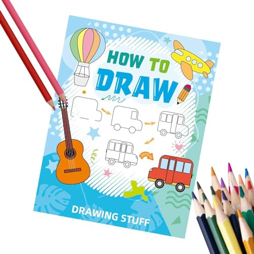 Libro da disegno per bambini, libro di lavoro passo-passo per dipingere educativo, libro di attività per colorare cartoni animati per l'apprendimento precoce, guida alla pratica artistica creativa per