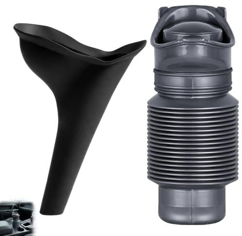 Pee Bottle for Men, Travel Urine Bottle Male, Portable Urinal with Funnel, Emergency Toilet for Camping and Long-Distance Driving, Compact Grey Urine Bottle with Black Funnel