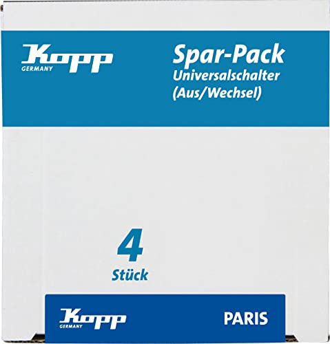 Kopp PARIS Universalschalter in Silber - 4 Stück - Lichtschalter-Unterputz mit 10AX Schaltvermögen - Hochwertiger IP20 Schalter mit Steckklemmen - Stilvoller Wechselschalter-Unterputz 250V~