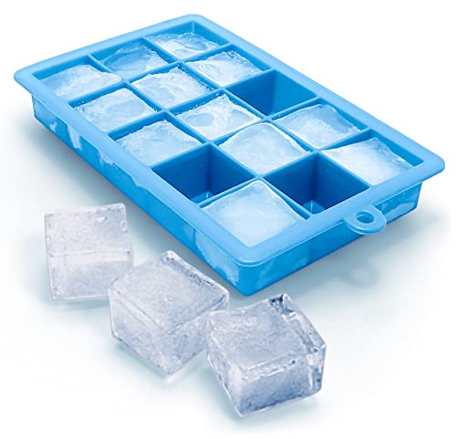 iGadgitz Home U6617 Silicone Ice Cube Tray 15 Square Food Grade Ice Cube Moulds - Pack of 1 Blue