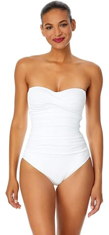 Anne Cole Dam främre skjorta bandeau endelad baddräkt främre skjorta bandeau endelad baddräkt en del baddräkt, Vitt, 40 SE