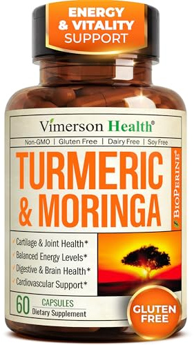Moringa Capsules with Turmeric Curcumin Supplement – Joint Health, Gut Health, Energy & Immune Support – Moringa Supplement with Tumeric – Turmeric with Black Pepper Wellness Formula – 60 Count