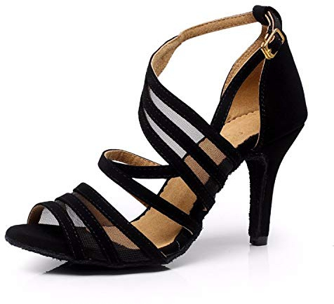 Syrads Chaussures de Danse Latine pour Femmes Chaussures de Danse Tango Valse Samba Salsa Sandale Talon Haut, Noir-8.5cm, 36 EU