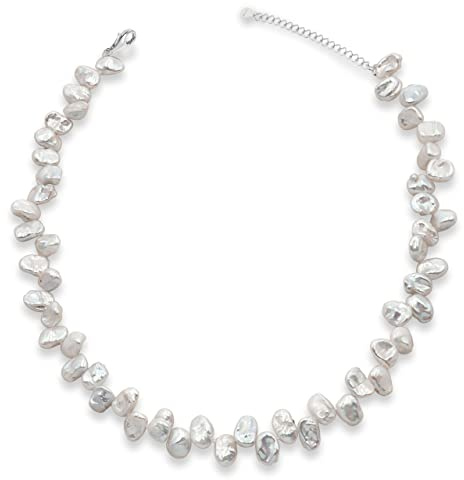 Secret & You Collar de Perlas de Mujer Cultivadas de Agua Dulce Barrocas Keshi de 38 cm de Largo con Cadena de Extensión Perlas Barrocas Keshi de 9-10 mm con nudo entre cada perla.