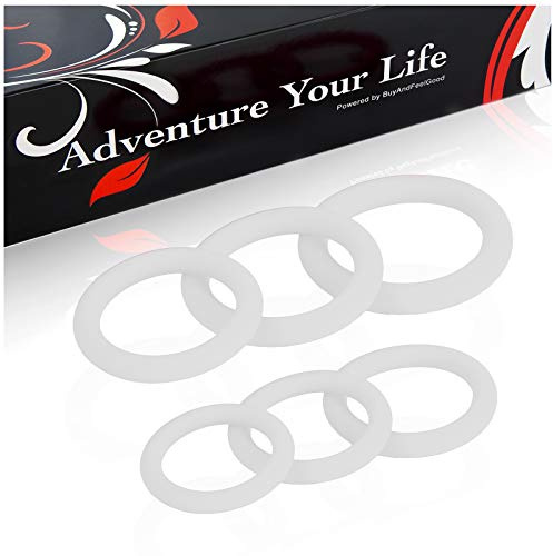 BuyAndFeelGood NOUVEAU « OLYMPIA » en BLANC - 6 pièces d'anneaux péniens hommes en silicone CLASS - 6 tailles en cm 4,0/3,7/3,4/3,1/2,8/2,5 diamètre - anneau pénien extensible