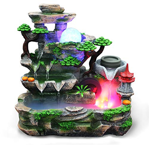 Fontana d'Interno, Fontana di Acqua Interna ed Esterna, Fontana di Meditazione Zen Cascata con Atomizzatore & Luce LED, Fontana Feng Shui per Casa/Ufficio/Camera/Giardino(220V)