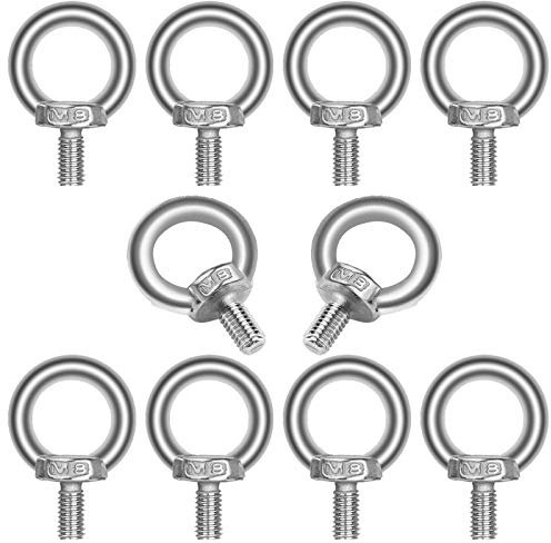 JatilEr 304 Stainless Steel Eye Bolts - 10Pcs, Lifting Hardware with Ring Shape Eyebolts and Male Thread Ring Screw for Various Engineering Equipment