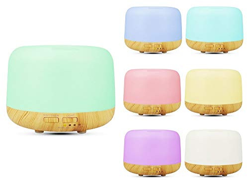 Humidificadores Aceites Esenciales 300 ml, Difusor Aceites Esenciales, Difusor de Aromaterapia Silencioso, 7 Luces LED de Color, para Yoga, Oficina, Spa, Dormitorio, Amarillo