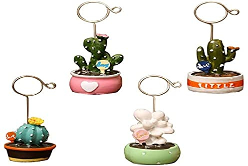 4 Stück Foto-Ständer, Papierhalter, Papieranhänger, Tabellennummer, Memo-Clips für Schreibtisch, Klammern für Memo-Halter, Memo-Clip, Tischkarten aus Metall, Clip Memo in Kaktusform