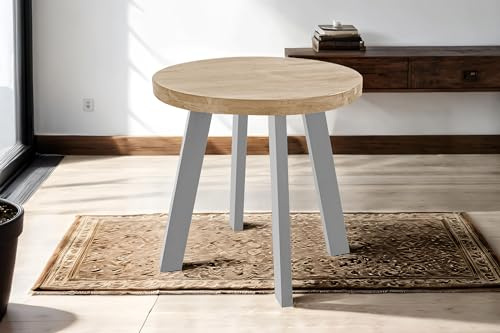 SAM Runder Esstisch Sophia Ø 80 cm Akazie Natur 4-Fuß-Gestell Silber