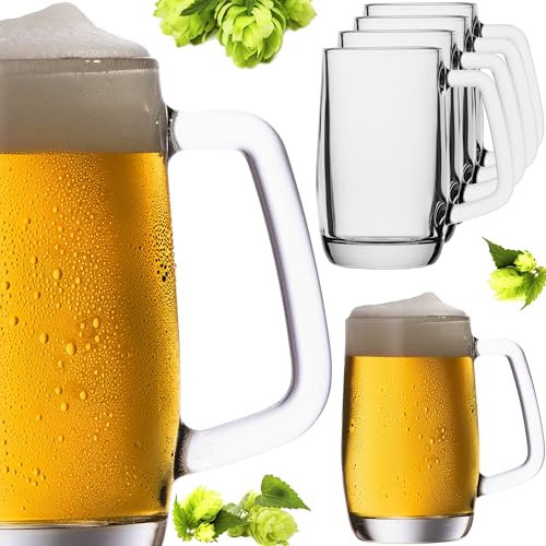 PLATINUX Lot de 6 chopes à bière avec anse en verre 300 ml (maximum 375 ml), (101563)