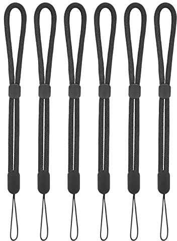 Cobee Verstellbare Nylon Lanyard - Bunte Handschlaufe für Handy, Camera, Schlüssel, Brieftasche, USB-Stick, Mp3, Mp4, GoPro - 6 Stück, Schwarz