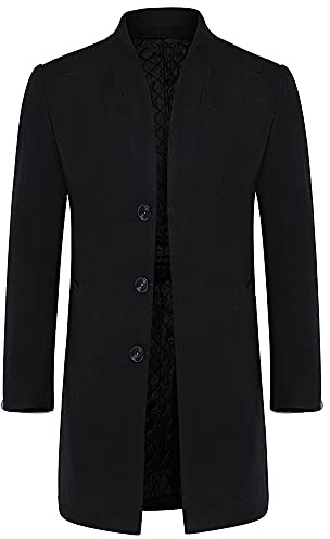 YOUTHUP Abrigos para Hombre Sobretodo de Invierno de Lana Trenca Abrigo Slim Fit Chaqueta, Negro(Diseño 2), S