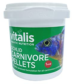 Vitalis Cichlid Carnivore PELLETS 1mm für fleischfressende Cichliden Buntbarsche | Granulat Fischfutter für Aquarium & Teich | Pellets Cichlidenfutter Fischfutter mit natürlichen (1mm in 70g)