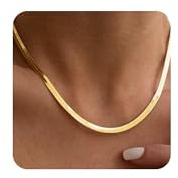 Hipwope 14K Gold/Silver Plated Snake Chain Necklace，Herringbone Necklace For Women Gold Filled Flat Chain Necklace for Women Girl Gifts Jewelry Adjustable Necklace 3/5MM(W) 16/18 20/22/24(L)