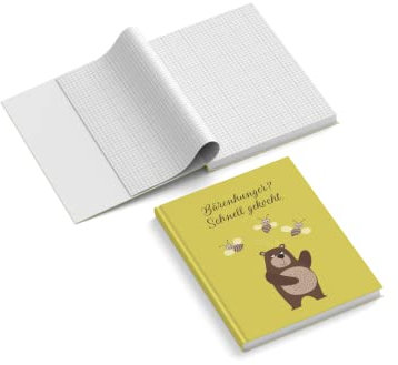 easyprint Notizbuch personalisiert mit Wunschtext | Design Bärenhunger | 201 x 297 mm | DIN A4 | Hardcover | 128-seitig | Papier 100 g/m² | kariert | Tagebuch | Bär | Bienen | Reisetagebuch | Rezepte