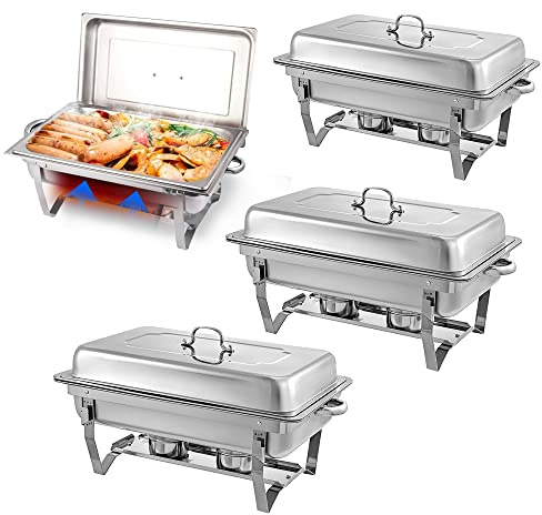 Chafing Dishes for Buffet 4 Pack 9 Quart Stainless Steel Chafer Buffet Servers and Warmers Set with Folding Frame for Weddings Parties Banquets Catering Events