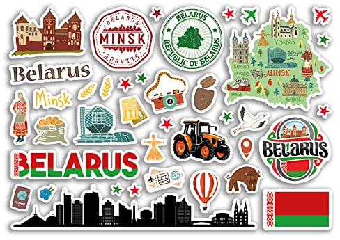 A5 Sticker Sheet Belarus Landmarks Vinyl Stickers - Minsk Country Map Airport Stamps Skyline Flag Travel Holiday City Aesthetic #80273