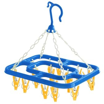 HOMESHOPA Socks Drying Rack Plastic, 1 Pack Blue 18 Peg Laundry Drying Hanger Washing Line, Windproof Clip Drip Hanger for Underwear Baby Clothes Gloves Hats, Portable Indoor Outdoor Hanging Dryer