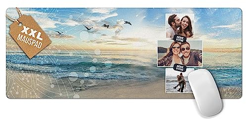 Print Royal PR Großes Mousepad mit Foto selbst gestalten - Urlaub-Fotocollage mit 3 Fotos - Strand und Meer - XXL Mousepad Bedrucken, Geschenke für Freunde | Schreibtischunterlagen, 800 x 300 mm
