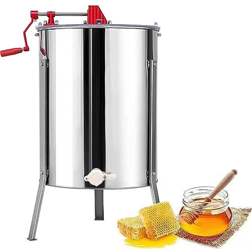 PODEC Manueller Honigschleuder, 2 Rahmen, Edelstahl-Honigschleuder-Extraktor Mit Griff Und 3-Bein-Ständer, Imkerei-Extraktionsausrüstung, Für Startseite Bienenfarm