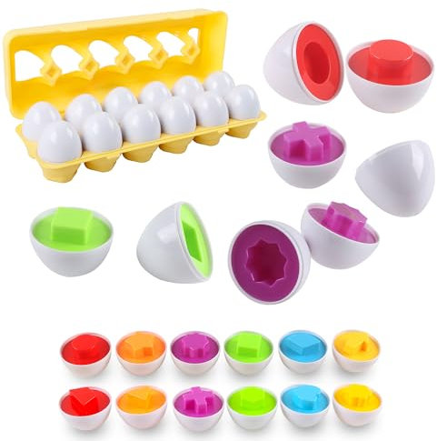 newlng Matching Eggs set for Toddlers Color&Shape Recognition Montessori Educational Toys Fine Motor Skill for 2 3 4 5 Years Kids Boys Girls Ideal for Christmas Birthday Party Easter Gifts 12pcs