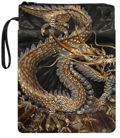Poceacles Chinesischer Drachen Buchhülle Buchschutztasche mit Reißverschluss Waschbares Buchetui Buchhüllen für Buchliebhaber Taschenbuch Hardcover Notizbuch Bibel Aufbewahrungstaschen