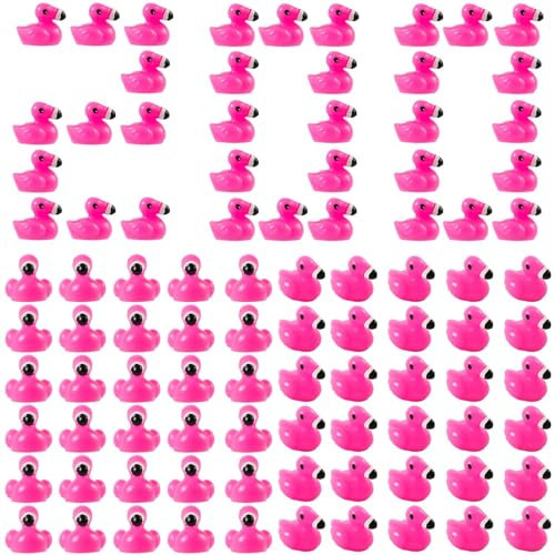 200pcs Mini Rubber Flamingo Ducks, Miniature Resin Flamingo Figurines Rose Red Cute Tiny Plastic Animal Toy Party Favors Decorations for Garden Landscape Dollhouse DIY Craft