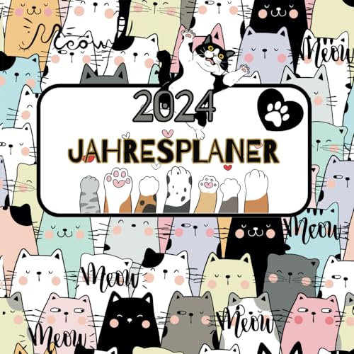 2024 Jahresplaner: Zum Ausmalen | Mit Schönen Katzen Mustern für Kinder und Erwachsene