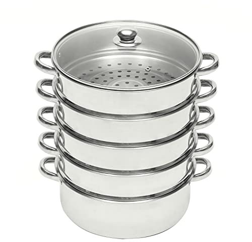Steamer Cooker Steam Pot Set, Induction Steamer Pans,Pan Stainless Steel Kitchen,Induction Steamer Pans 5 Tier,Stainless Steel, Steamer Cooking, Polished Mirror Finish,26 * 42cm