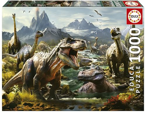Educa - Puzzle von 1000 Teilen für Erwachsene | Wilde Dinosaurier. Messen: 68 x 48 cm. Beinhaltet die puzzlekleber FixPuzzle. Seit 14 Jahren (19924)