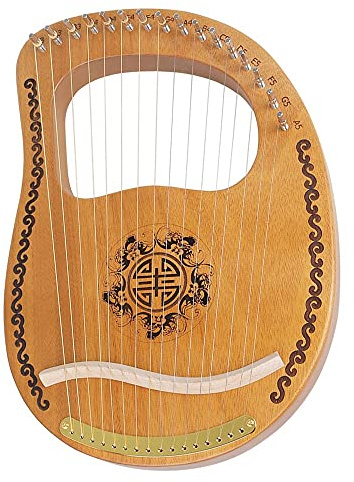 16-saitige Lyra-Harfe, Massivholz-Mahagonikorpus, Geschnitzte phonetische Symbole, mit Stimmschlüssel, Plektrum, Musikhandbuch, Geschenk für Kinder, Erwachsene, Anfänger