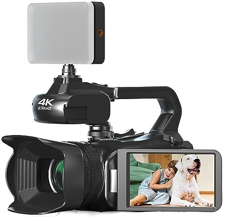 nmbhus 64MP 4K 60FPS Videocámara Live Stream Vlog Cámara De Video WiFi Webcam 4 Pulgadas Girar Pantalla Táctil 18X Cámara Digital Grabadora(Color:with 256G SD Card,Size:with Light)