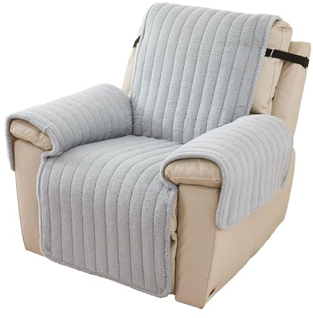 Recliner Chair Cover, Soft Washable Plush Armchair Slipcover, Nonslip Furniture Protector Cover with Tightening Straps and Adjustable Buckles for Kids and Pets (Gray, 55*200cm/21.7*78.7in)