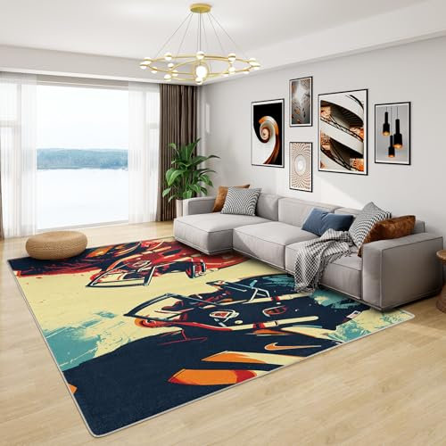 Teppich Sportmotiv - Teppich Wohnzimmer Schlafzimmer American Football, Großer Teppich Rugby, Weich Kurzflor & Waschbar & rutschfest Wohnzimmerteppich, Kinderteppich, Bettvorleger 160x230 cm