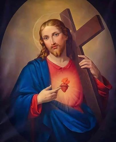 OVUNQUE PROTEGGIMI Quadro Sacro Cuore di Gesù e Maria, Stampa su Tela, Quadro Religioso Camera Da Letto, 100% Made in Italy (Sacro Cuore Gesù B, 18 x 24 cm)