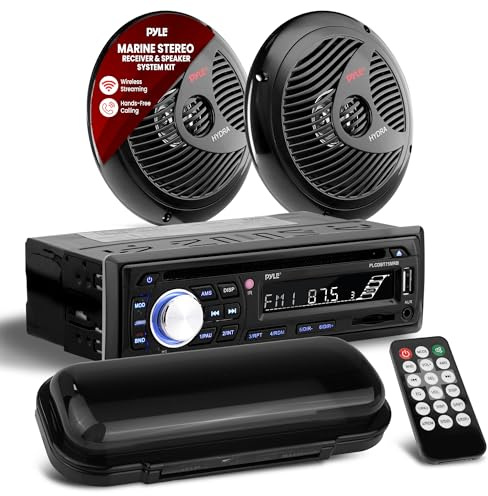 Pyle Marine Stereo Radio Receiver Speaker Kit - 200W Wireless Receiver and 150W Waterproof 6.5” Speakers, Hands-Free Talking, CD/MP3/USB/SD Player, AM/FM Radio, for Boat & Off-Road Vehicles