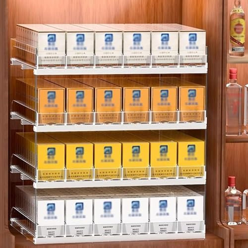 2-5 Tier Wall Mounted Cigarette Rack, Cigarette Showcases Display Rack, Acrylic Rectangular Cigarette Cabinet, Automatic Cigarette Pusher Display Shelves, Movie Theater Retail Display Case(5