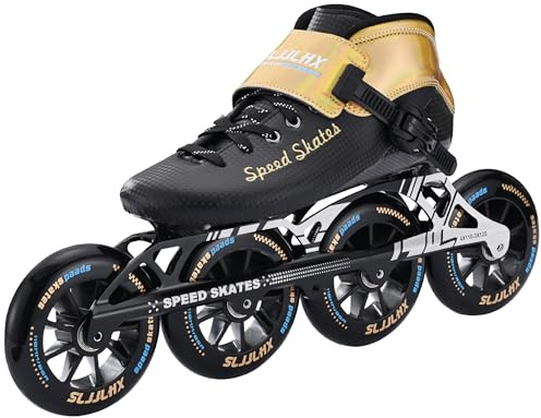 SLJJLHX Inline Speed Skates for Men Women,Professional Carbon Fibre Inline Skates Adult Male,High Performance Fitness Racing Skates,Unisex (Gold, US 10.5 / EU 44)