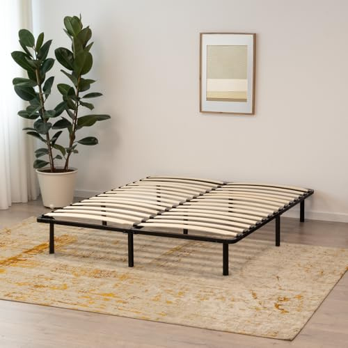 i-flair Metallbett mit Lattenrost NAMARA 160x200 cm - Höhe: 28 cm, stabiles Gästebett mit Stauraum auf Füßen, geeignet für alle Matratzen - Schwarz