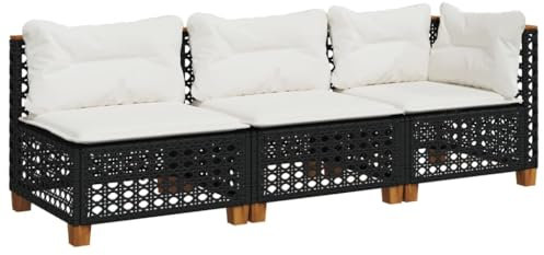 HETFTJN Lounge Chair Gartenstühle Big Sofa Küchensofa - Gartensofa mit Kissen 3-Sitzer Schwarz Poly Rattan für Balkon Garten Schwimmbad Speisesaal